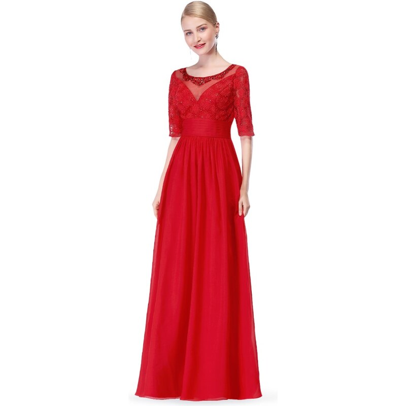 Ever-Pretty Červené večerní šaty se zdobeným živůtkem