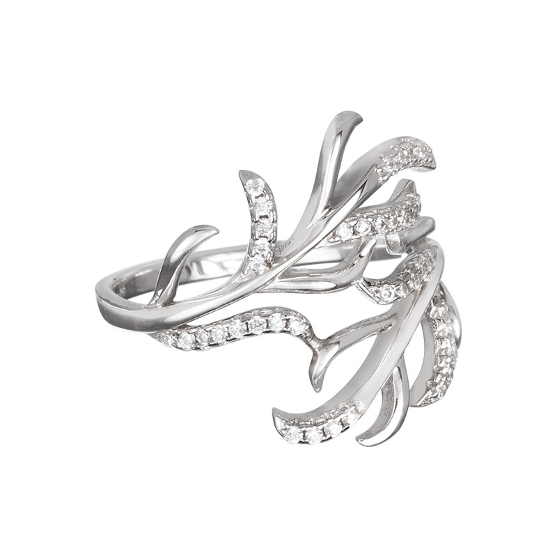 Stříbrný prsten Joy, pírko s kubickou zirkonií Preciosa