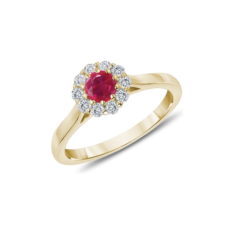 Zlatý prsten s rubínem a diamanty KLENOTA kln1413y