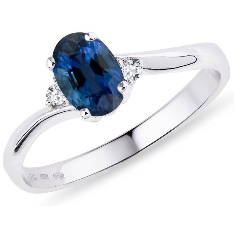Safírový prsten s diamanty ve stříbře KLENOTA k0027019