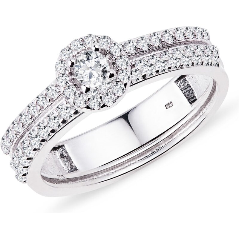 Snubní a zásnubní prsten z bílého zlata s diamanty KLENOTA k0156012