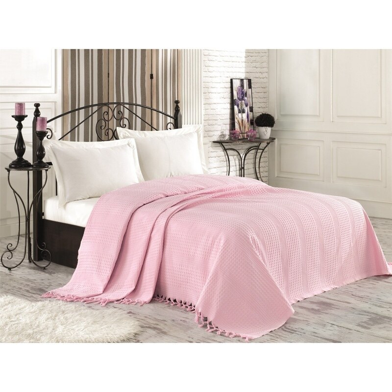 Şaheser Bonami Růžový bavlněný přehoz přes postel na dvoulůžko Clemence,  220 x 240 cm - GLAMI.cz