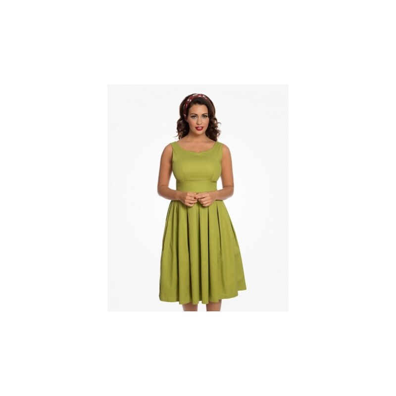 Dámské retro šaty Felicia Olive Green, Velikost 36, Barva Zelená Lindy Bop 50560