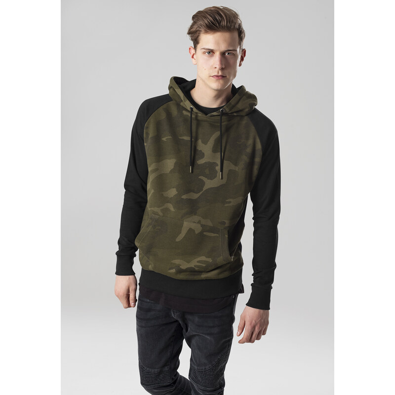 Urban Classics Camo Contrast Raglan Hoody olivový camo/blk