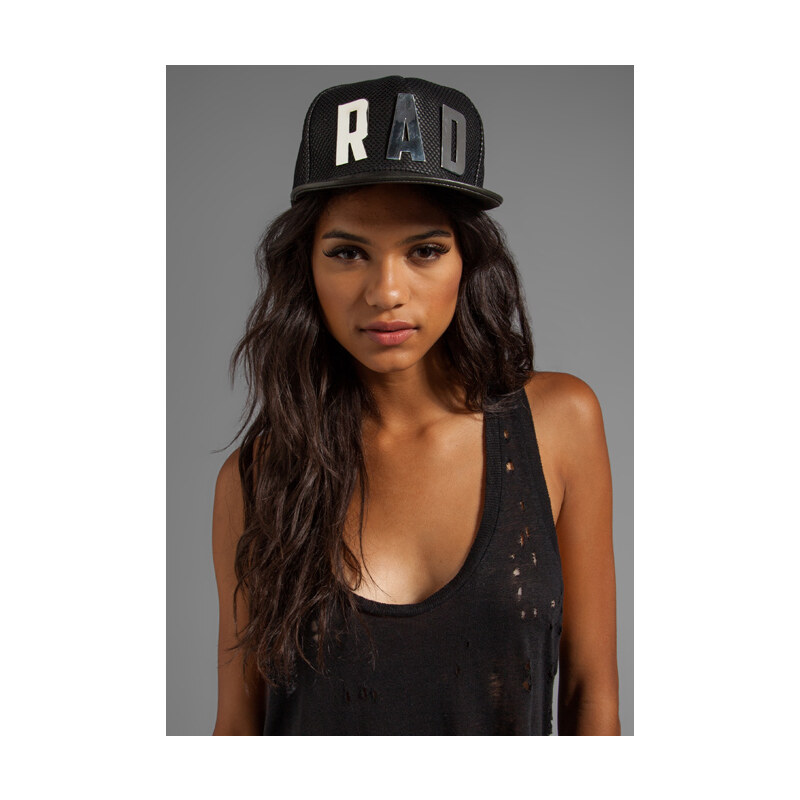 This is a Love Song Mesh and Leather Rad Snap Back in Black