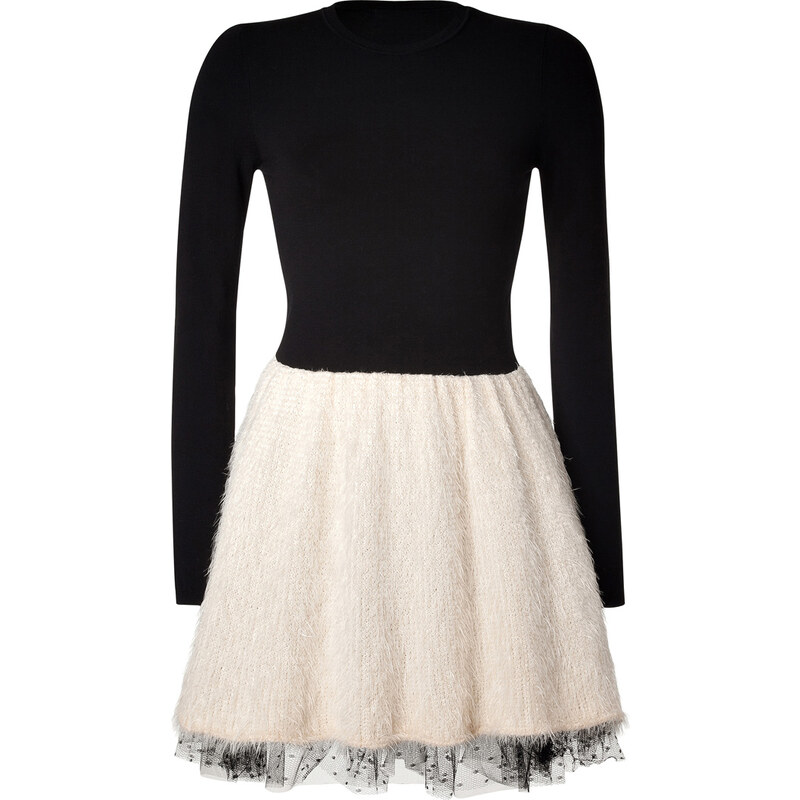 RED Valentino Long Sleeve Dress with Faux Fur Skirt