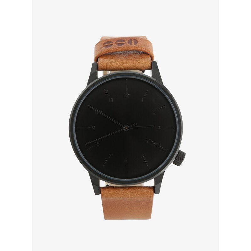 Černé unisex hodinky s hnědým koženým páskem Komono Winston Regal