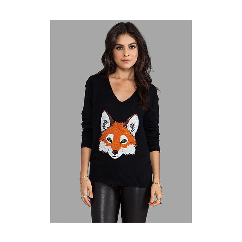 Wildfox Couture Fox Face Sequin Sweater in Black
