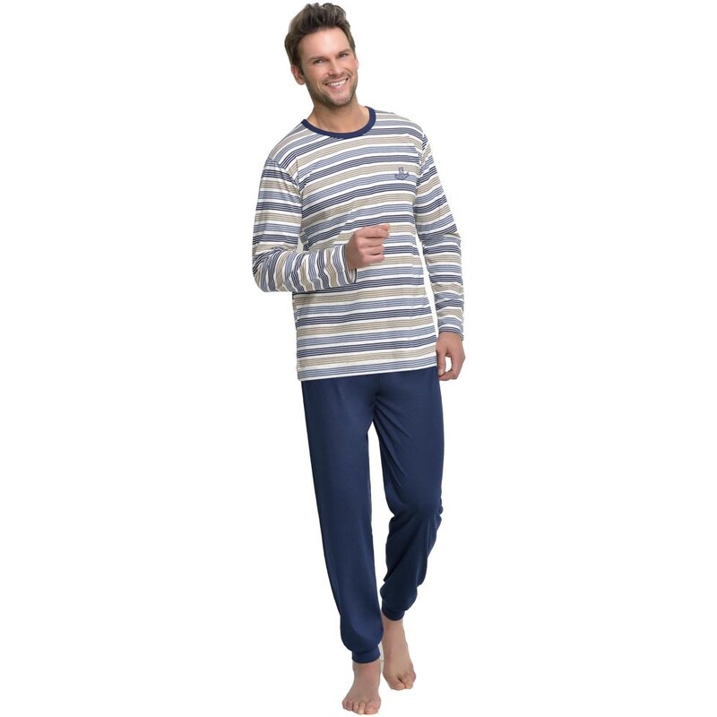 Taro Dlouhé bavlněné pánské pyžamo Max béžové