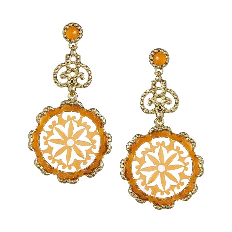 Nali Milk Amber Inlay Earrings - Orange