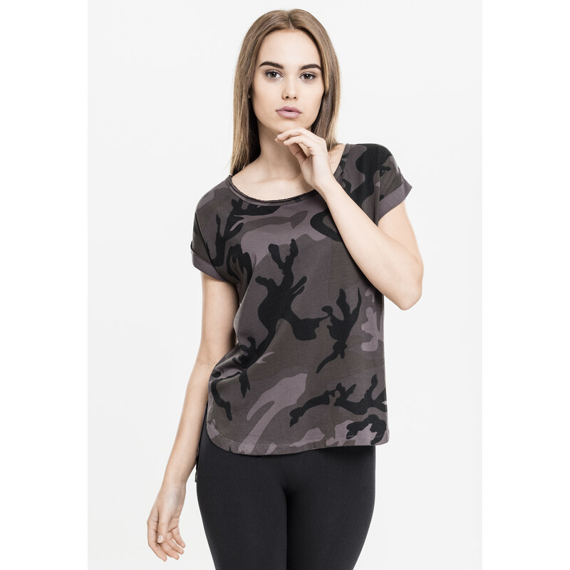 Urban Classics Dámské tričko Camo Back Shaped Tee tmavé camo