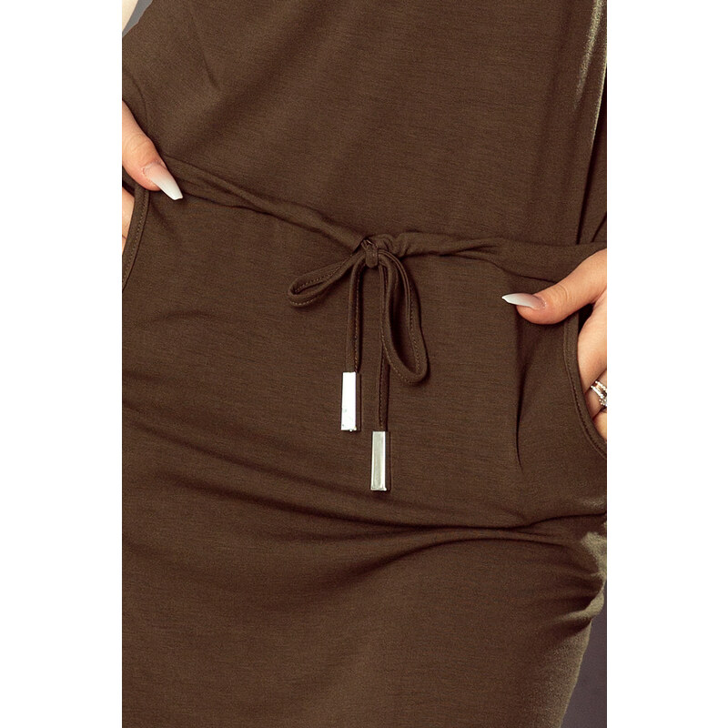 numoco Dámské sportovní šaty v khaki barvě s krátkými rukávy, kapsičkou a nášivkou model 5943375