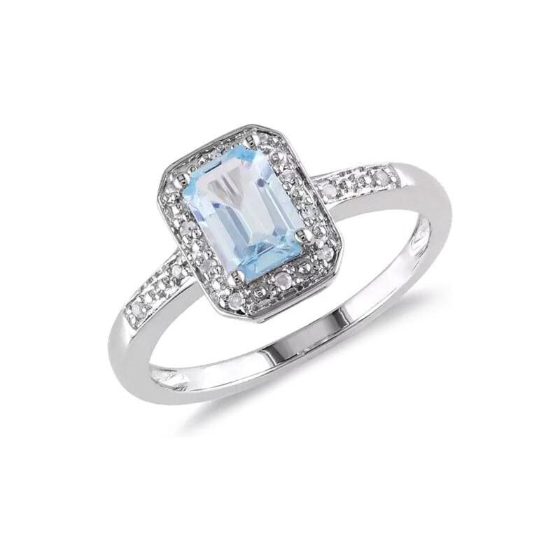 Akvamarínový prsten s diamanty KLENOTA k0080019