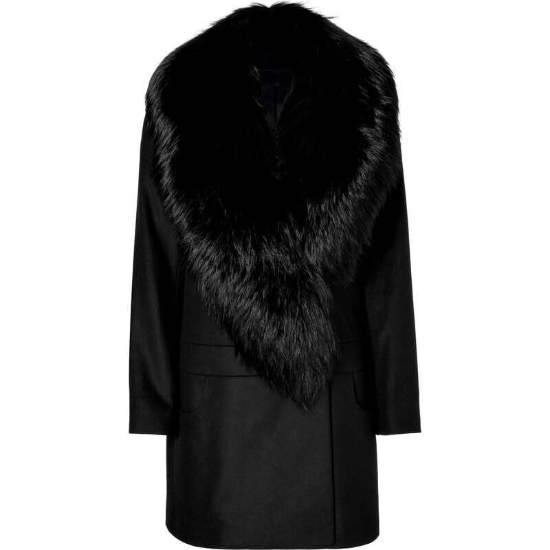 Tara Jarmon Black Coat with Removable Fur Collar