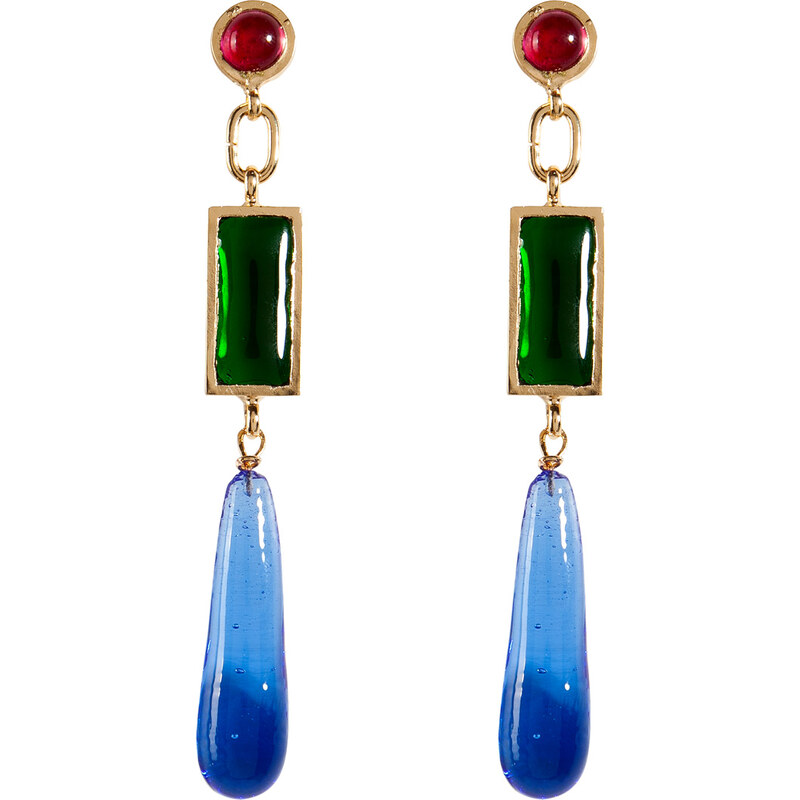Gripoix Gold-Plated Retro Earrings with Colored Glass Stones