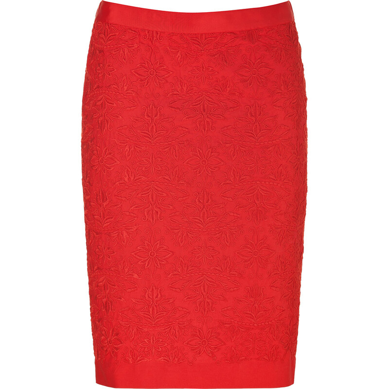 Philosophy di Alberta Ferretti Red Embroidered Cotton Skirt