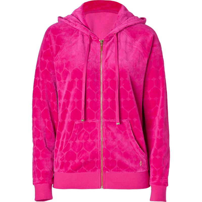 Juicy Couture Velour Heart Jacquard Hoodie in Fuchsia