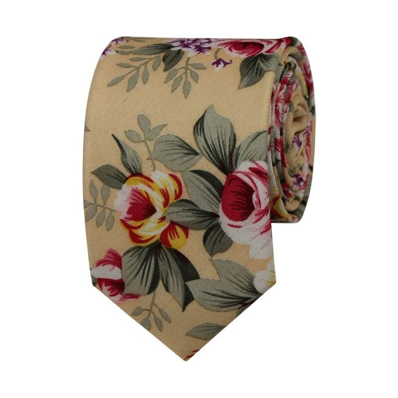 Quentino Světle meruňková květovaná pánská bavlněná kravata