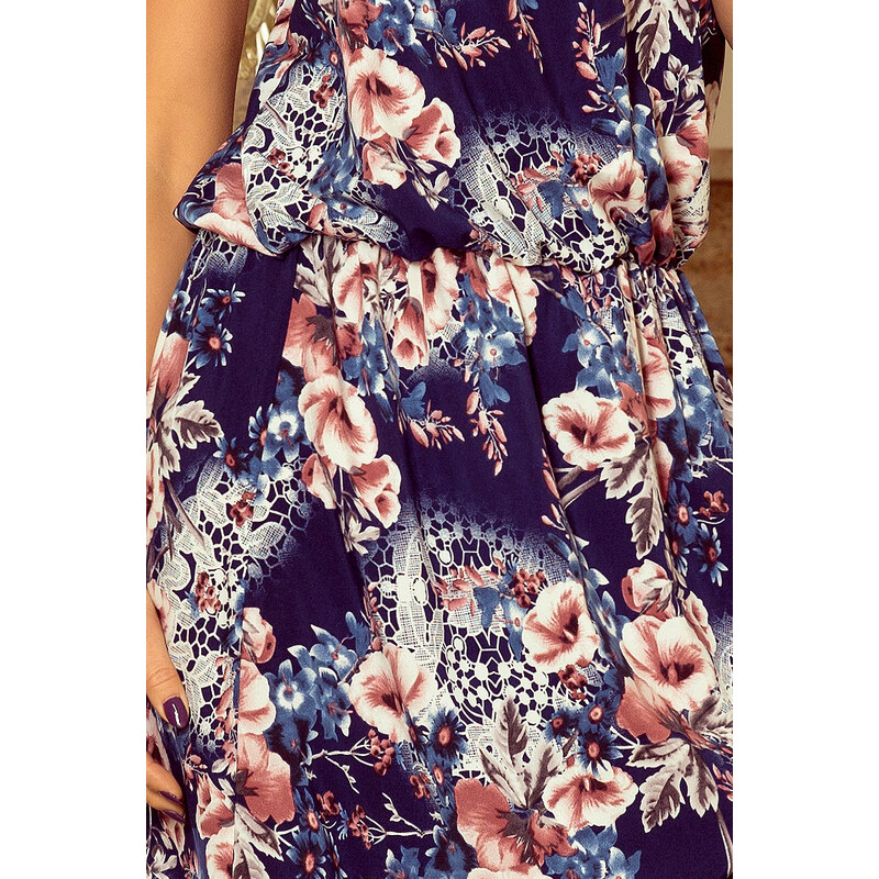 numoco Dámské maxi šaty s vzorem květů, zvavzováním za krkem a rozparkem model 5973888
