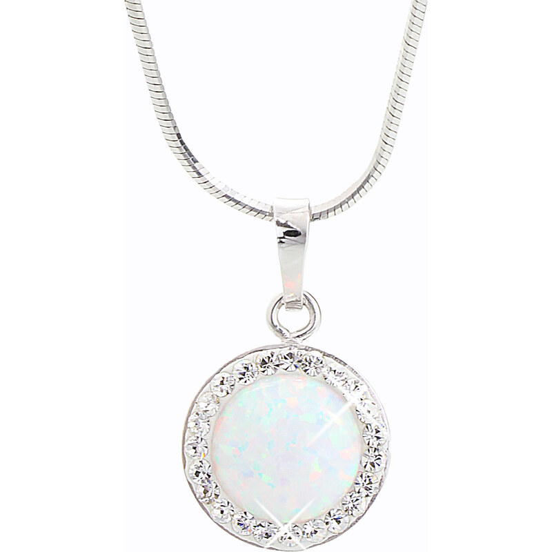 SkloBižuterie-J Stříbrný řetízek s opálem a křišťálky Swarovski components Opal Round I.