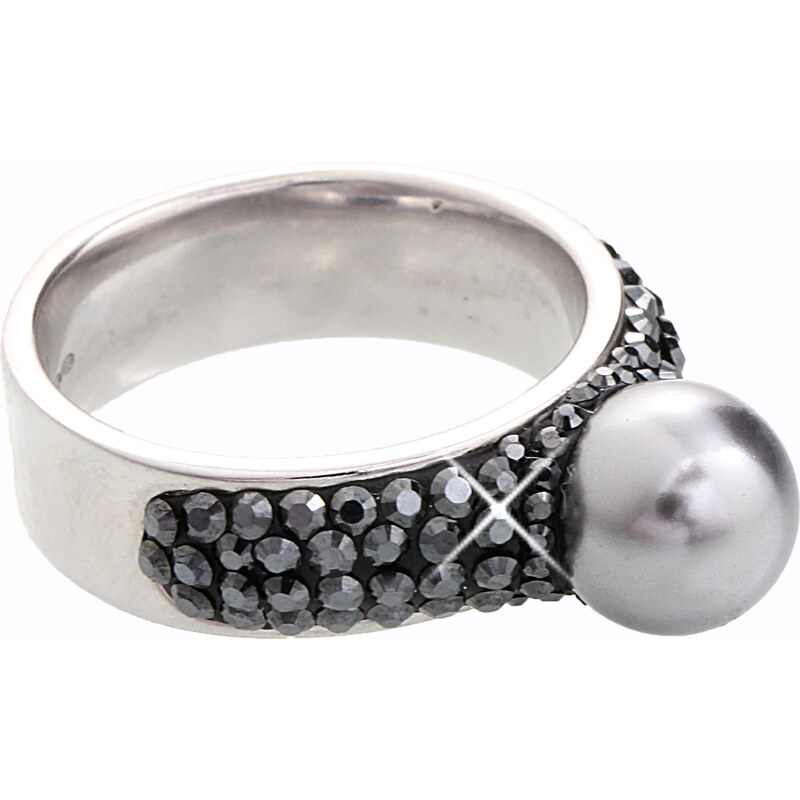 SkloBižuterie-J Stříbrný prstýnek s perlou a kamínky Swarovski components
