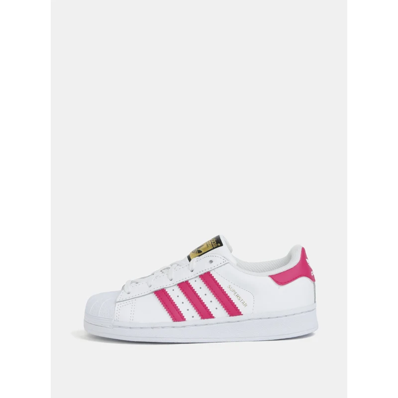 Bílé dětské kožené tenisky s růžovými pruhy adidas Originals SUPERSTAR C -  GLAMI.cz