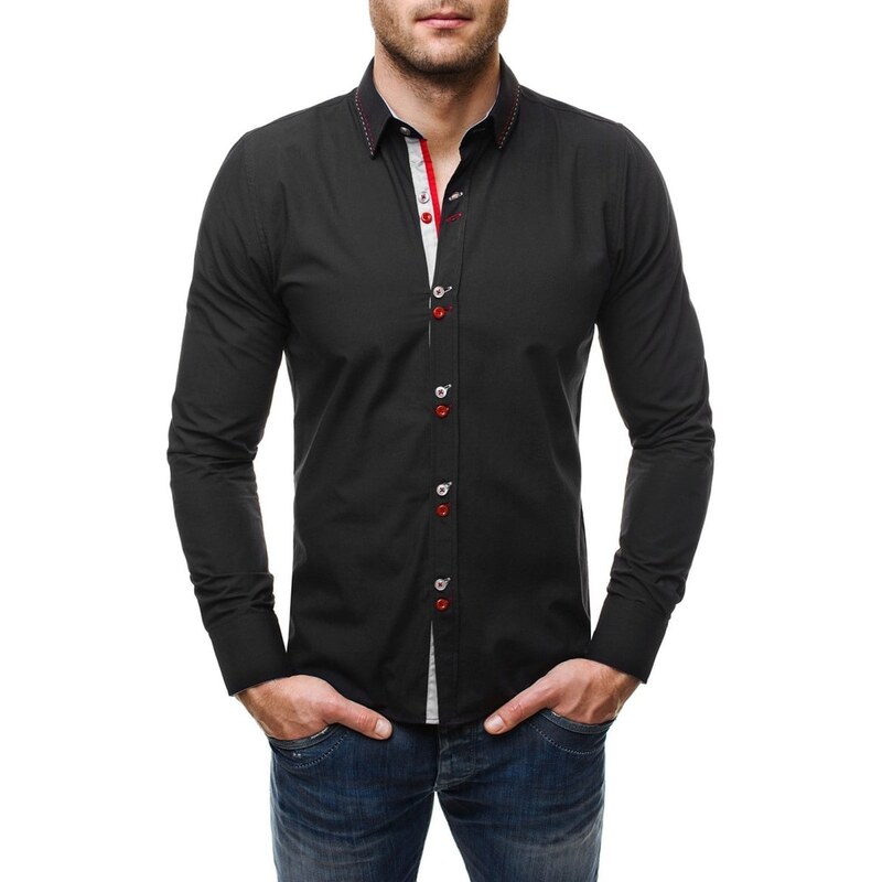 Luxusní černá košile s výraznými knoflíky 638