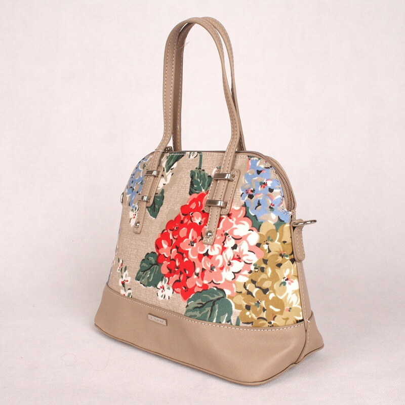 Béžová kabelka do ruky David Jones 5750-1 s květinovým motivem
