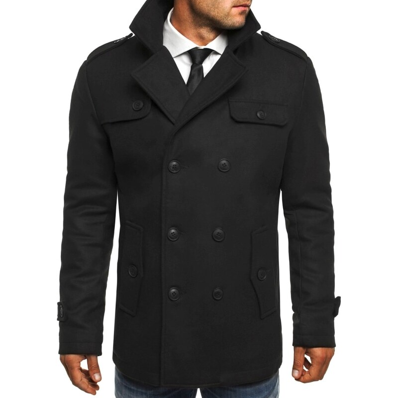 Černý pánský kabát s knoflíky J.STYLE 3142