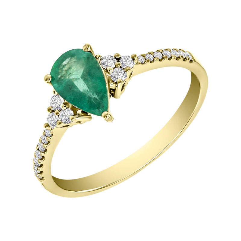Eppi Zlatý prsten se smaragdovou slzou a diamanty Larissa