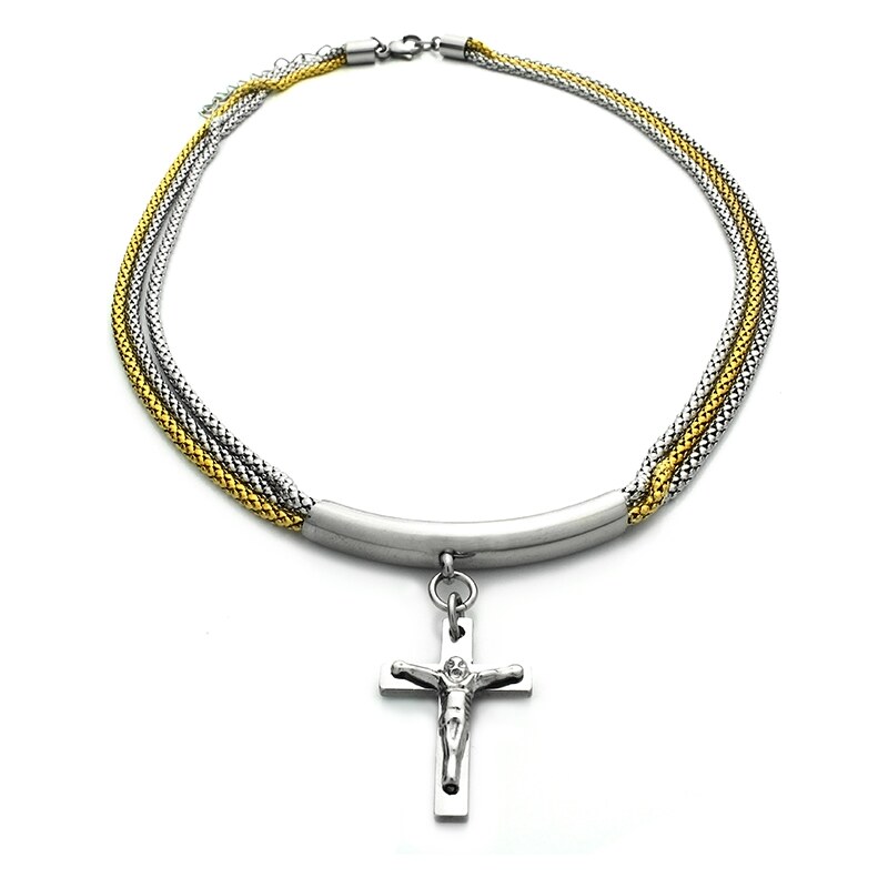 BM Jewellery Náhrdelník two color s křížkem z chirurgické oceli S367150