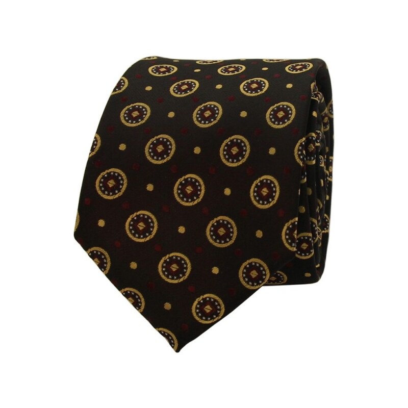 Quentino Černá pánská kravata se zlatými aplikacemi