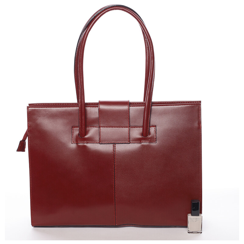 Delami Vera Pelle Elegantní a módní dámská kožená kabelka tmavě červená - ItalY Alison červená