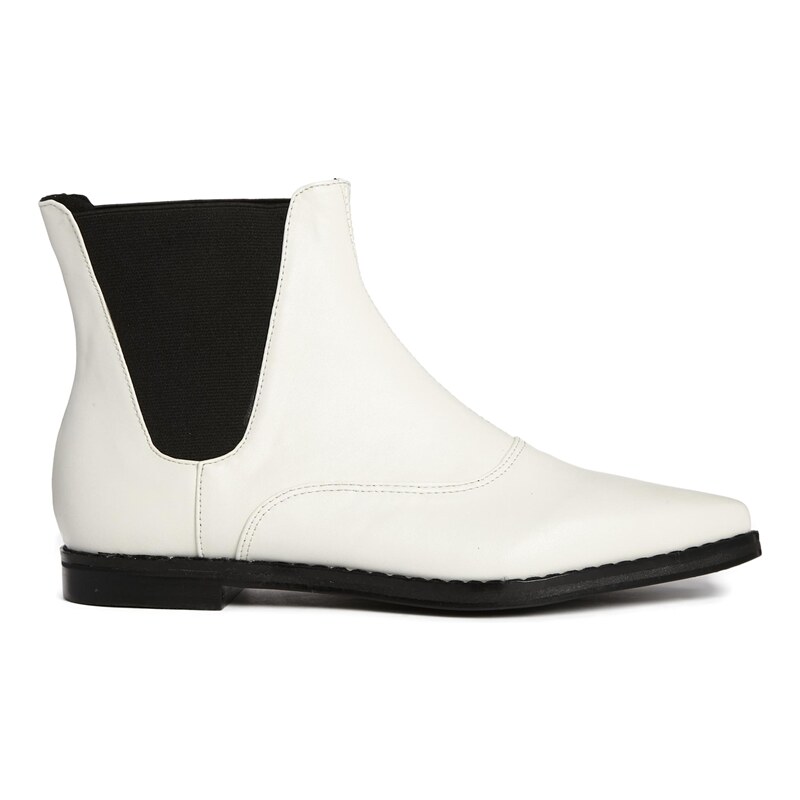 London Rebel Flat Pointed Chelsea Boots - White