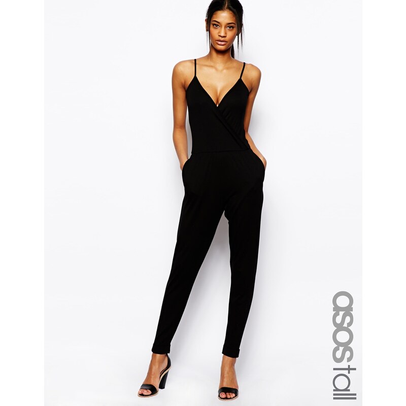 ASOS TALL Wrap Plunge Jumpsuit With Cami Straps - Black