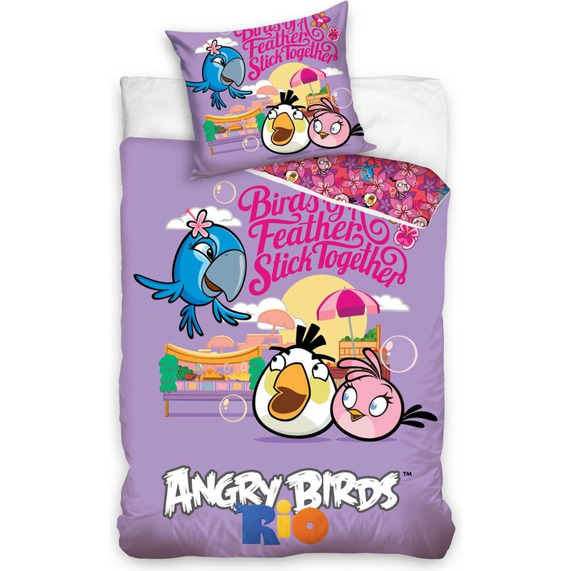 Tip T. Dětské bavlněné licenční povlečení Angry Birds Friends fialové 140x200cm / 70x80cm