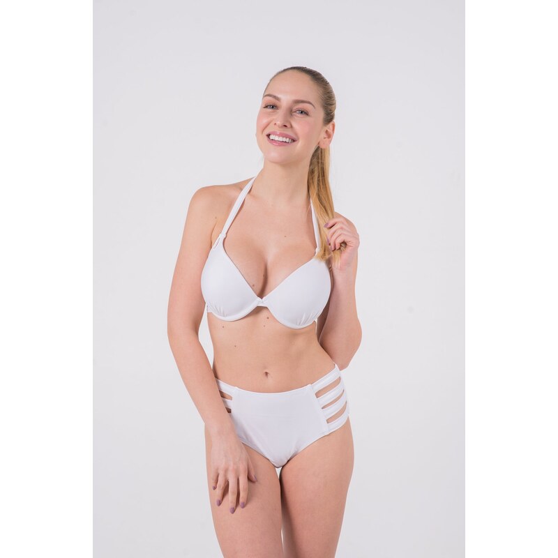 Heat Solid White Underwire Padded Push-up / Retro High Waisted