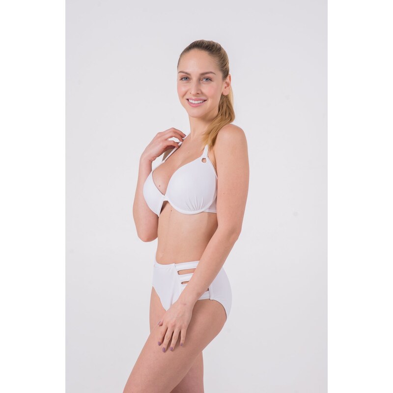 Heat Solid White Underwire Padded Push-up / Retro High Waisted