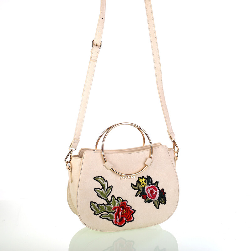 Dámská koženková taška přes rameno s květinovými nášivkami Kbas béžová 346809BE