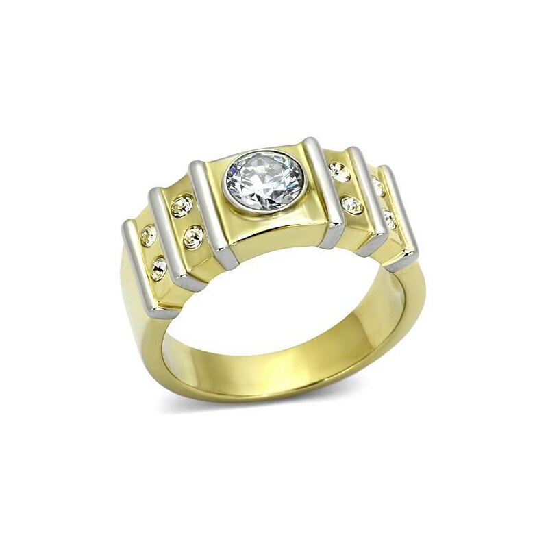 US Ocelový, pozlacený pánský prsten s Cubic Zirconia Ocel 316 - Nick
