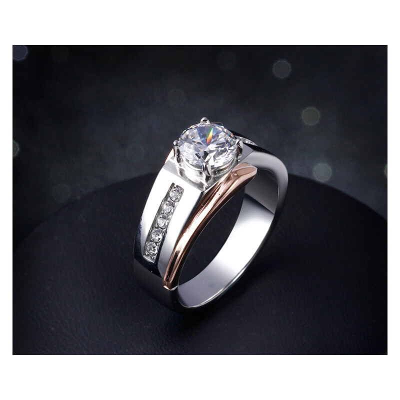 US Ocelový, pozlacený pánský prsten s Cubic Zirconia Ocel 316 - Keenan