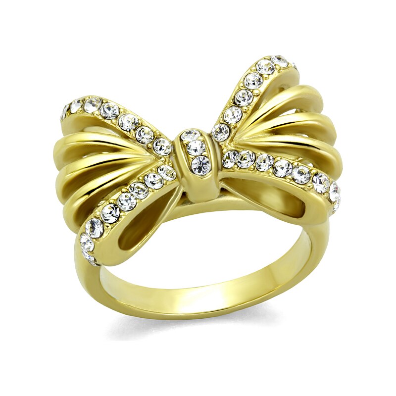 US Ocelový, pozlacený dámský prsten s krystaly Swarovski Ocel 316 - Mašle Caroline