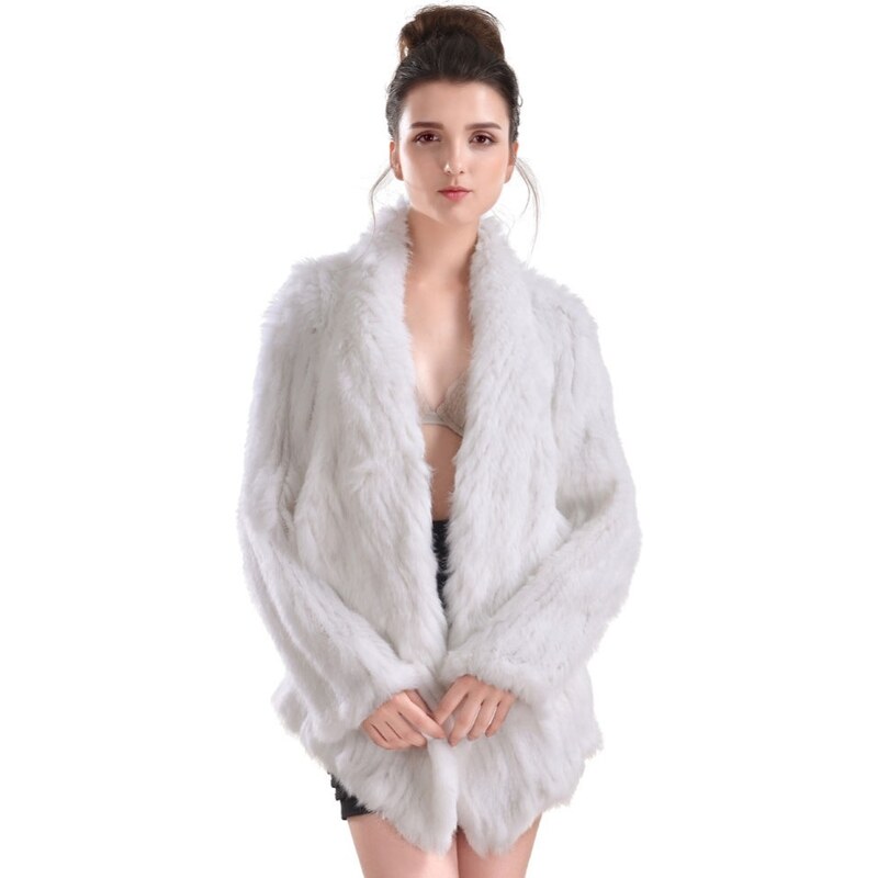 Kožešinový dámský pletený kabátek z králíka S až 7XL - bílý
