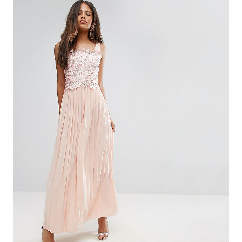 Little Mistress Tall Premium Lace Top Maxi Dress With Pleated Skirt Pink
