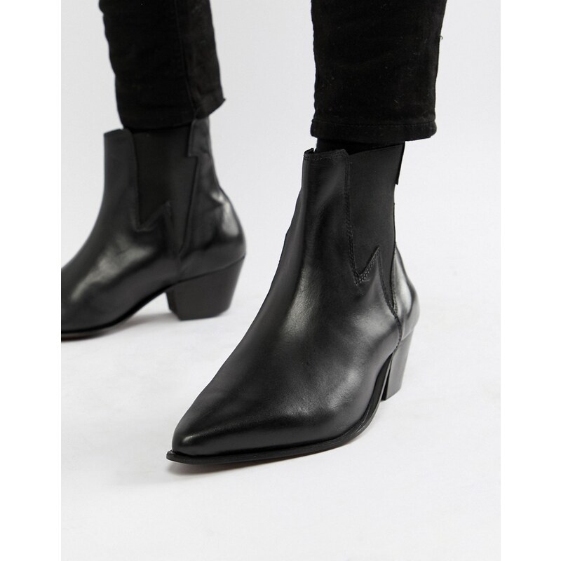 Asos design cuban heel western chelsea boots in black leather with buckle detail clearance