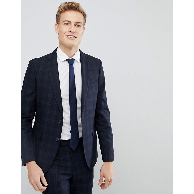 MOSS BROS Moss London Skinny Suit Jacket In Check Navy GLAMI.cz