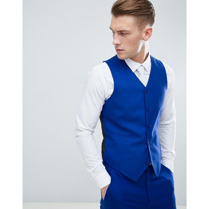 ASOS DESIGN skinny suit waistcoat in royal blue