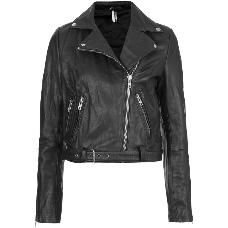 Topshop Premium Belted Leather Biker Jacket
