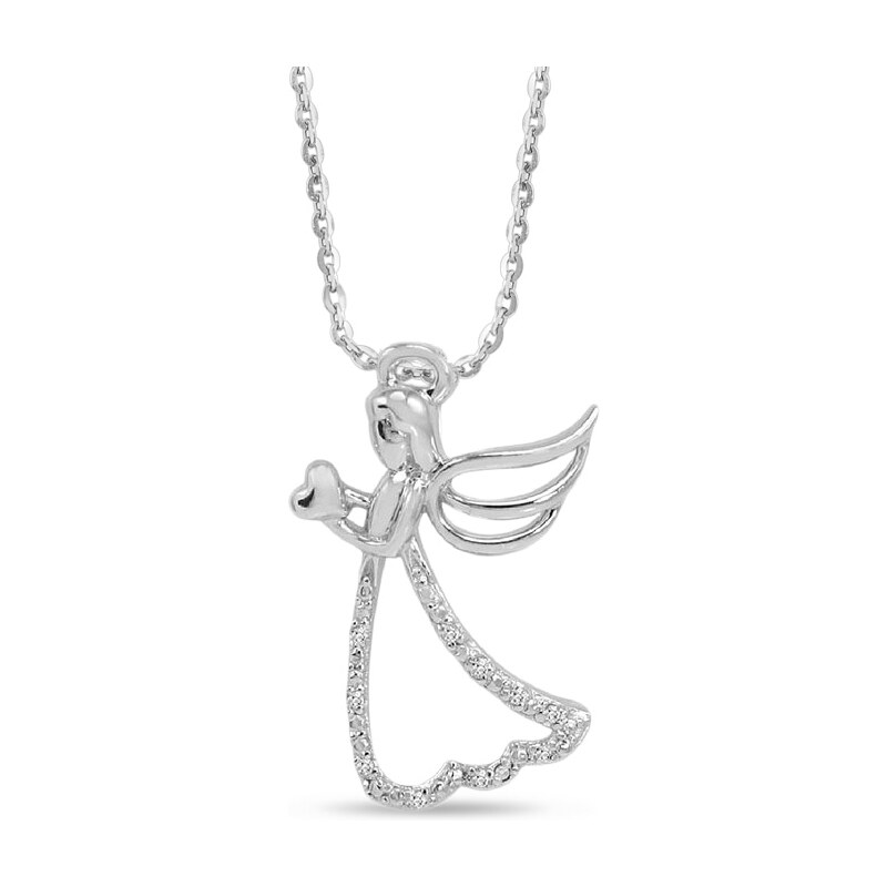 Diamantový náhrdelník ve tvaru anděla ve stříbře KLENOTA sil6456