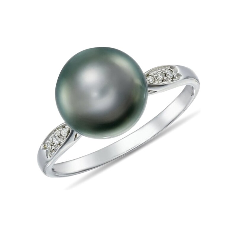 Prsten z bílého zlata s tahitskou perlou a diamanty KLENOTA je3271